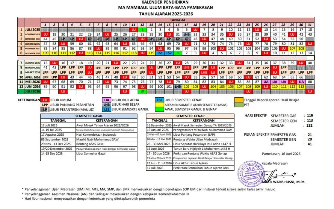 Pengumuman Kalender Pendidikan Tahun Ajaran 2025/2026